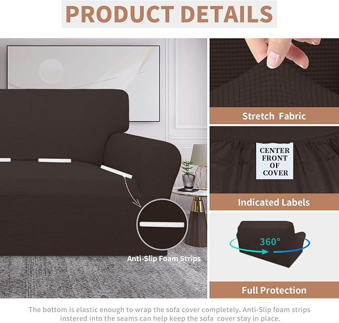 Easy-Going 100% Waterproof Loveseat Couch Cover Stretch Jacquard Sofa Cover | Dual Waterproof Sofa Slipcover, Leakproof Furniture Protector for Kids, Pets, Dog and Cat (Loveseat, Chocolate)