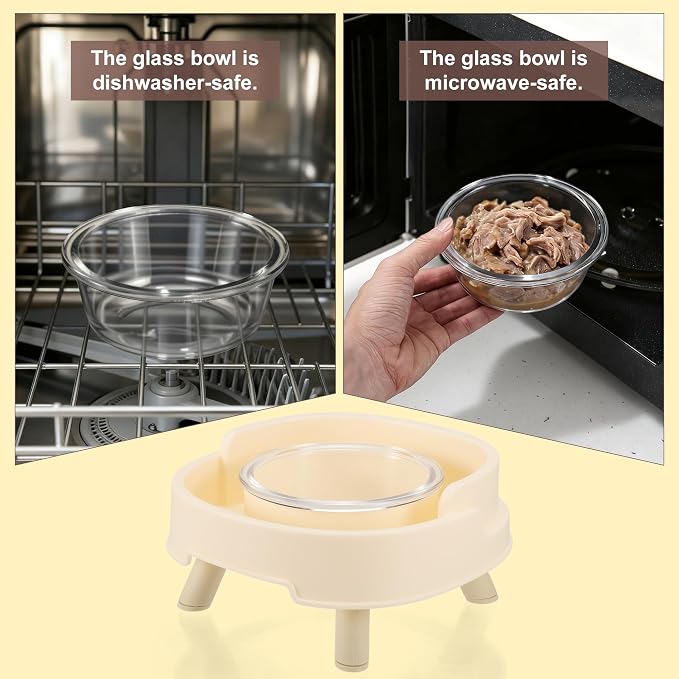 Ant Proof Cat Food Bowl, Elevated Cat Feeding Bowl, Beige, 1pcs | Prevents Ants from Entering and Reduces Neck Stress, Non-Slip Elevated Cat Feeding Bowl