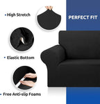 Stretch Oversized Couch Covers for Sofa Slipcover,Black | 1-Piece Washable Sofa Cover (94"-110") 4-Seater Furniture Protector, Soft Jacquard Non-Slip Elastic Bottom for Dogs & Kids
