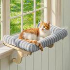 Zakkart Mellow Cat Perch for Windowsill with Hardwood Frame (Gray, XL) | Hook-On Windowsill Mount, Open-front View, Machine Washable, Support up to 40 lbs., 27"W x 15.5"D