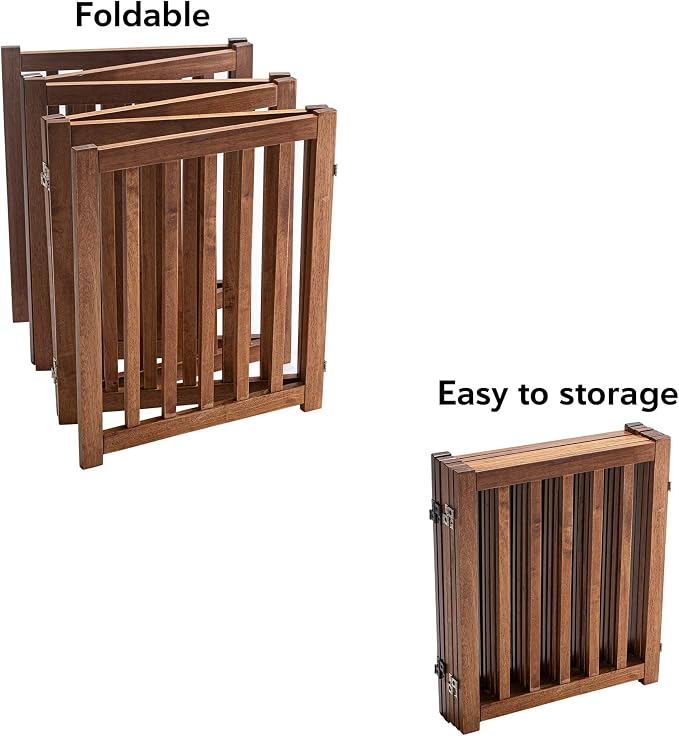 LZRS Extra-Wide Freestanding Wooden Dog Gate Indoor – 120" W x 24" H Foldable Safety Pet Barrier for Doorways, Hallways, Kitchens, and Long Staircases, Durable Design fit Small to Medium Dogs, Oak