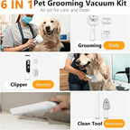 FOTING Dog Grooming Vacuum & Dryer Kit, 2.1L Double Dust Cup 10000pa Dogs Vacuums for Shedding Grooming, 6 in 1 Grooming Tools Cleaning, Low Noise Pet Grooming Vacuum for Dogs, Black
