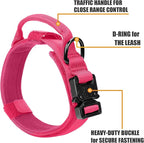 Tactical Dog Collar and Bungee Leash,Military Dog Collar & Leash Set with USA American Flag Adjustable K9 Collar with Heavy Duty Metal Buckle & Handle,with Patches and Airtags Case (Pink, M)