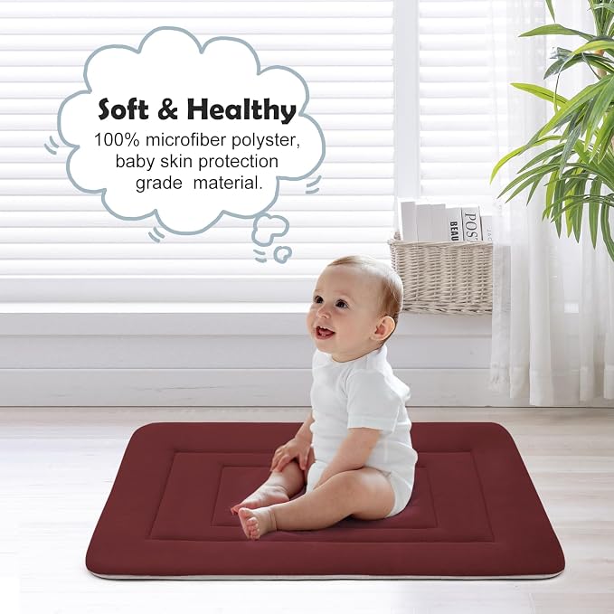 Dog Bed Soft Dog Crate Bed Pad Mat, 42 in Non Slip Bottom Washable Beds for Large Dogs, Pet Bed Mattress Kennel Pad, Dark Red