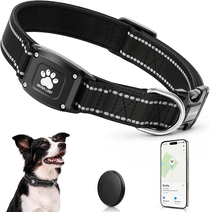 GPS Dog Collar Tracker 2-in-1,Reflective Waterproof Pet Collar,iOS-Only,No Monthly Fees,Unlimited Range,Dog Tracking Collar Pet Tracker,for Small Medium Large Dogs(XS (10.5"-13.5"), Black)