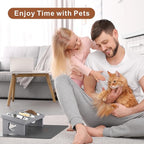 Elevated Cat Bowls with 3 Stainless Steel Bowls | 15° Tilted Anti-Vomiting Raised Cat Food Bowl with Solid Wood Stand and Silicone Pad for Cats and Small Pets Bowl(Slate Grey)