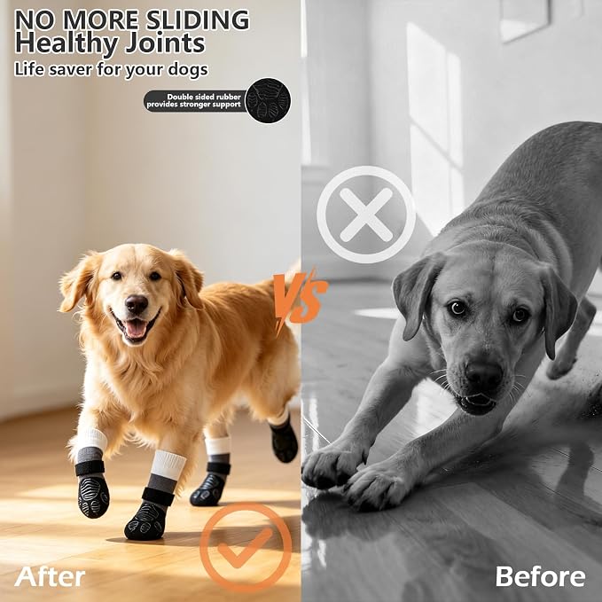 EXPAWLORER Non-Slip Dog Socks for Hardwood Floors to Prevent Licking, Dog Shoes for Hot Pavement Quick Walking, Dog Booties Boots & Paw Protectors with Grippers for Small Medium Large Senior Dogs XL