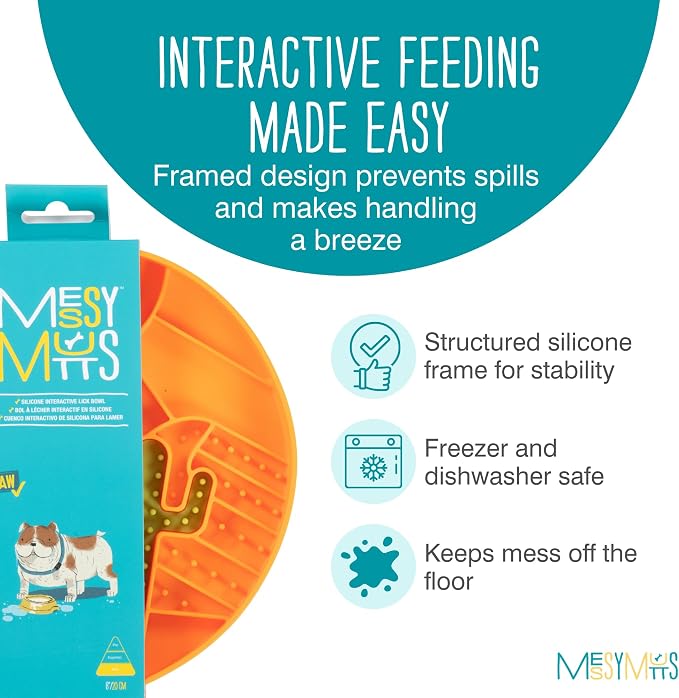 Messy Mutts Round Slow Feeder, 8 Inch, 2 Cup, Orange | 8 Inch Round Silicone Puzzle Slow Feeder For Dogs And Cats, Holds 2 Cups, Dishwasher Safe
