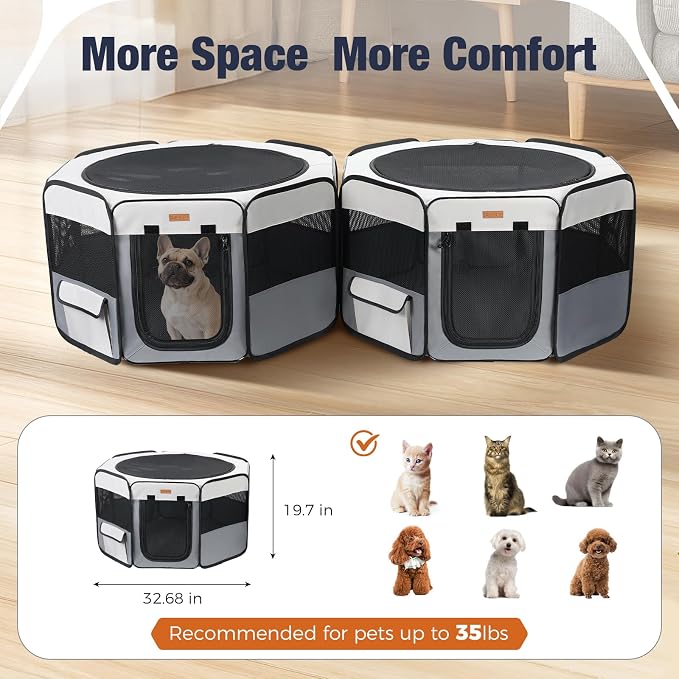 Lekereise 2-in-1 Large Cat Playpen, 65" * 19.7"in Portable Pet Playpen, Dog Playpen Indoor Outdoor for Cats, Puppies, Detachable into 2 Separate Playpens, with a Carry Bag
