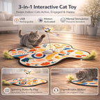 Pet's Var 3-in-1 Interactive Cat Toy for Indoor Cats, Motion Activated Automatic Cat Toy with Moving Feather, Fluttering Butterfly, Mouse Sound, Rechargeable with Bonus Teaser
