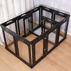 Clear Dog Playpen Extension Panel Set with 1 Door & 1 Side Panel, Height 30 inch, Black