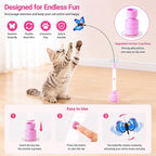 Automatic Butterfly Cat Toy, Interactive Wand with Suction Base | Rechargeable 2-in-1 wand offers handheld or suction-base play, two rotating modes, tap activation, and 3 butterfly refills.