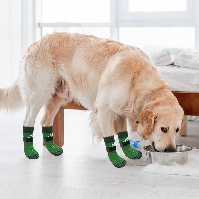 SCENEREAL Anti Slip Dog Sock to Prevent Licking Paws for Hardwood Floors, Boots & Paw Protector Shoes for Hot/Cold Pavement with Grippers, Double Sides Grips for Small Medium Large Senior Dogs