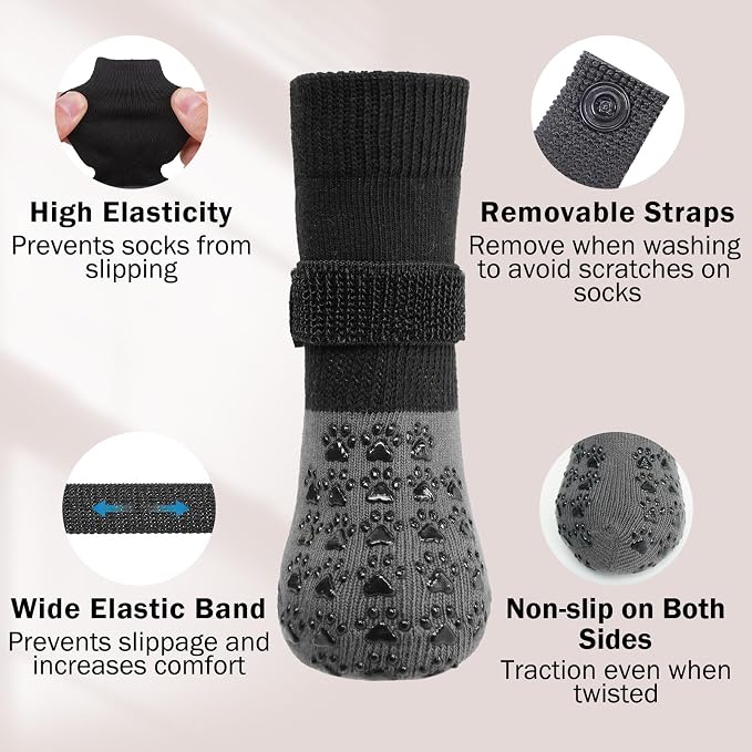 SCENEREAL Dog Socks to Prevent Licking Paws for Hot/Cold Pavement Anti Slip, Dog Shoes for Hardwood Floors, Dog Boots & Paw Protectors with Grippers for Small Medium Large Senior Dogs