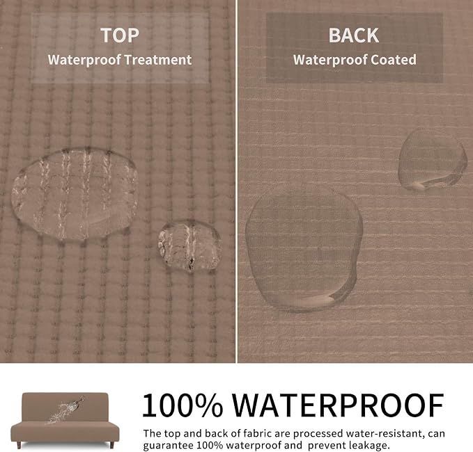 Easy-Going 100% Waterproof Futon Cover, Stretch Futon Slipcover Large | Dual Waterproof Armless Futon Couch Cover, Leakproof Sofa Bed Furniture Protector for Kids Pets Dog Cat, Camel