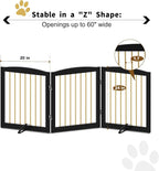 PUPETPO Freestanding Pet Gate for Dogs, Foldable Wooden Dog Gate for House, Indoor Dog Gate for Doorways, Stairs, Step Over Pet Puppy Safety Fence, Support Feet Included,24" Height 3 Panels,Black&Gold