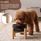 6" Elevated Ceramic Dog Bowl, Anti-Vomiting 23oz for Small Dogs | Premium Food-safe Ceramic with Anti-slip Wood Stand,Dishwasher Safe,Ergonomic Height Relieves Neck Strain,Black