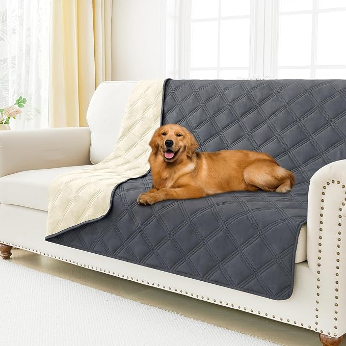 Smiry Waterproof Dog Bed Cover, Reversible Pet Blanket for Sofa Couch | Soft Washable Dog Blanket, Leakproof Couch Cover for Dogs Cats & Furniture Protection, 68x82, Dark Grey/Beige