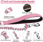 HOMIMP Chew Proof Dog Leash for Medium Large Dogs, Reflective 6 FT Heavy Duty Metal Chain Dog Leashes with Soft Padded Handle, Anti Bite Durable Rope Leashes for Pitbull, Non Chewable, Light Pink