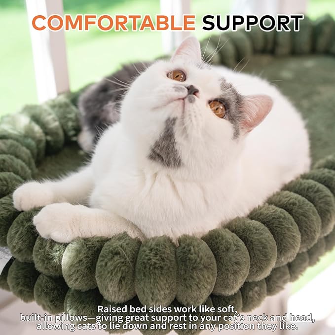 CHEERPALS Cat Window Perch for Indoor Cats Hammock for Window with Reversible Cushion, Foldable Cat Window Bed for Large Cats and Kittens, Cloud Series(Green,Medium)