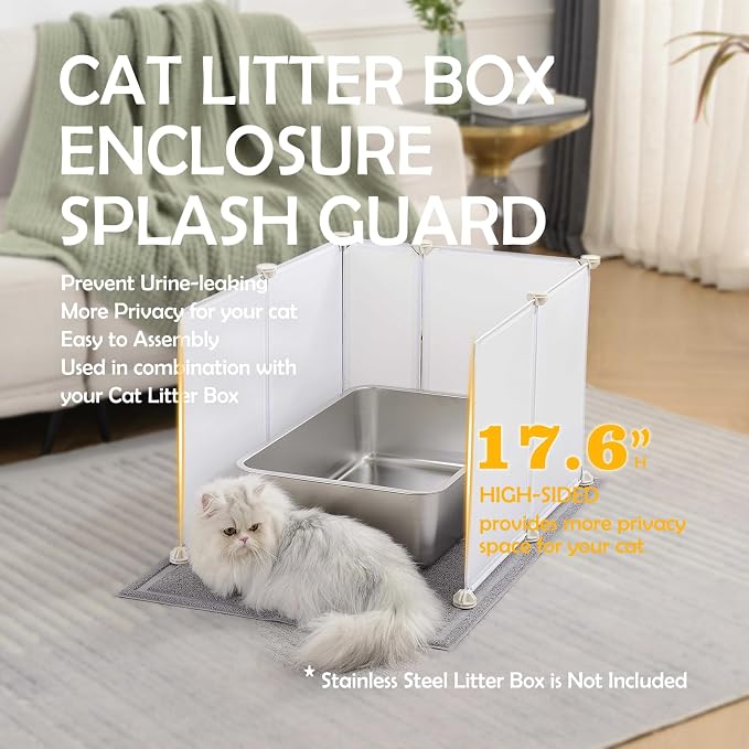 MEEXPAWS Cat Litter Box Enclosure Splash Guard Extra Large 28L × 21.5W x 18H inch, Light Weight Plastic Sheets with Cat Litter Mat Easy Clean (White) | Extra Large Litter Box Pee Shield, DIY Plastic Sheets Easy Clean, Litter Containment, Privacy Screen...