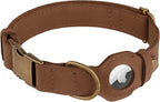 AirTag Dog Collar - Genuine Leather Dog Collar with Apple AirTag Holder and Metal Buckle - Smart GPS Tracking Pet Collars (Tawny, S, 12"-15" Neck Fit)