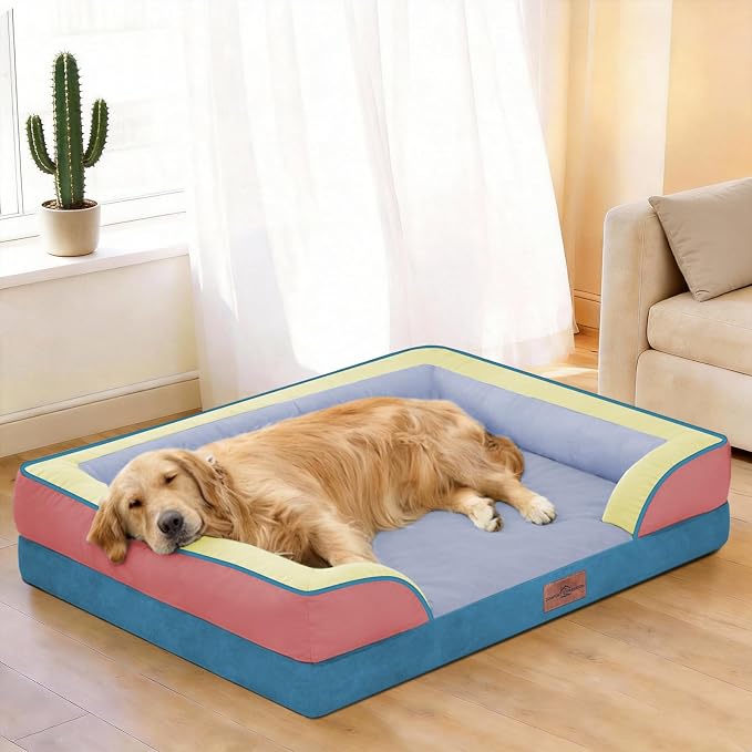 Comfort Expression Orthopedic Dog Bed for Extra Large Dogs with Bolster | Waterproof Dog Couch Bed with Washable Cover & Non-Slip Bottom, Supportive Egg Crate Foam XL Pet Bed, 42x30 Inch