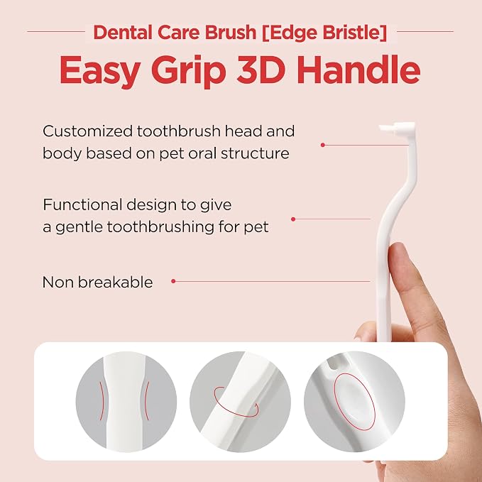 JAYU PET Dental Care Brush (Edge Bristles) 1ea - Micro Round Head Dog Toothbrush, Cat Toothbrush, Dental Care, Perfect for Kitten & Small Breed with End-tuft Diagonal-Shaped Bristle & Easy Grip Handle