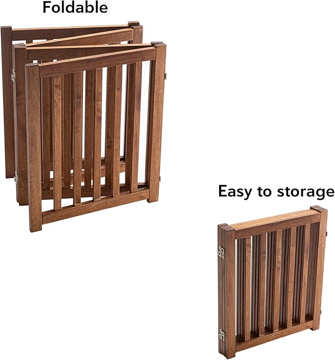LZRS Wooden Free Standing Foldable Dog Gate Indoor – 80" W x 24" H, Extra Wide Step-Over Safety Pet Gate for Doorways, Stairs, Hallways, Large Spaces & Playpen for Puppies Indoor Use, Oak