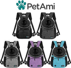 PetAmi Adjustable Dog & Cat Chest Carrier Backpack, Ventilated for Hiking, Camping & Travel, Max 10 lbs, Black