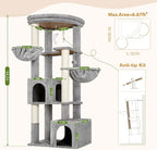 Globlazer C64 Heavy Duty Corner Cat Tree, 64in Large Cat Tower, Light Grey | Easy Setup, Maine Coon, Extra-Large Top Perch, 2 Condos, 2 Hanging Baskets, 4 Sisal Scratching Posts, Anti-Topple Strap