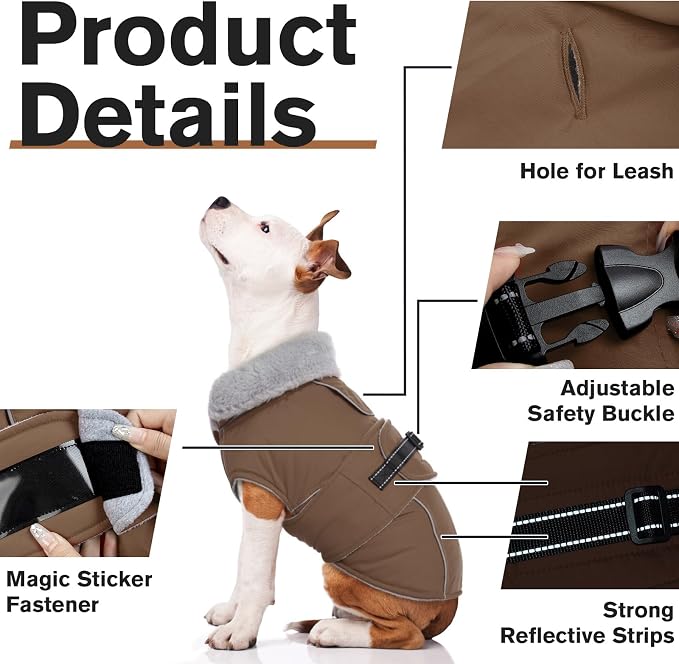 Lelepet Dog Coats for Small Dogs Waterproof Dog Jacket with Adjustable Fit | Reflective Pet Fleece Vest Windproof Cold Weather Coats with Adjustable Buckle & Leash Hole, Turtleneck Doggy Snowsuit, S