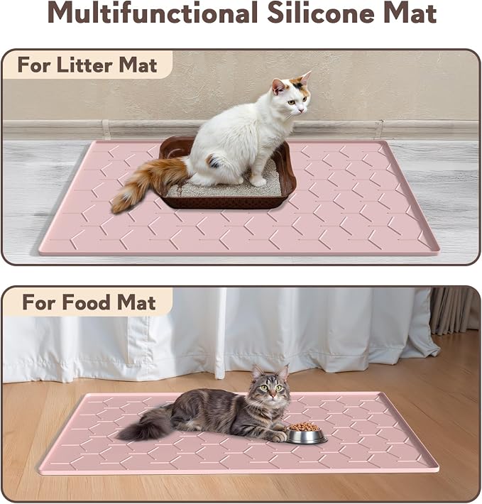 Garoopion Silicone Cat Litter Mat 34×22 inch, Easy to Clean, Pink | Waterproof Silicone Mat with Raised Edges, Catch Litter, Protect Floor from Urine, Multi-Use for Dog/Sink/Kitchen/Boots
