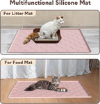 Garoopion Silicone Cat Litter Mat 34×22 inch, Easy to Clean, Pink | Waterproof Silicone Mat with Raised Edges, Catch Litter, Protect Floor from Urine, Multi-Use for Dog/Sink/Kitchen/Boots