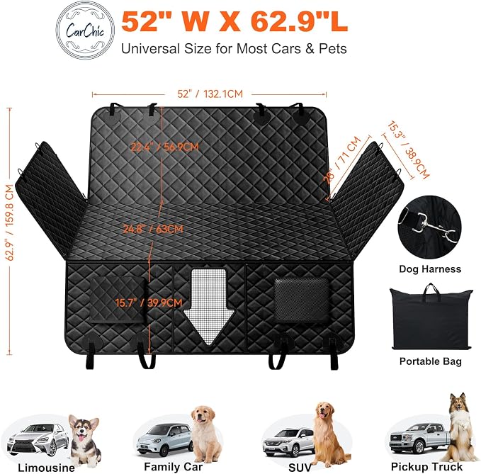 Back Seat Extender for Dogs, Non-Slip Dog Car Seat Cover for Back Seat with Hard Bottom, Durable Pet Car Backseat Cover, Waterproof Dog Hammock for Car SUV Truck