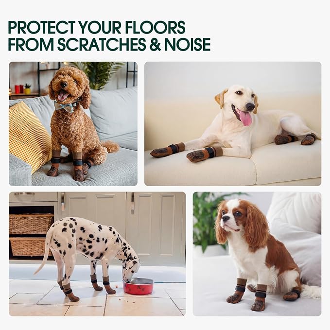 Kuoser Non Slip Dog Socks for Hardwood Floors, Anti-Slip Dog Grippy Socks to Prevent Licking Paws, Double-Sided Traction Dogs Booties Paw Protectors for Small Medium Large Senior Dogs, 4 Pack-Brown XS