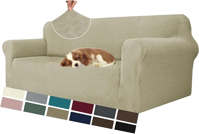 MAXIJIN Couch Covers for 3 Cushion Couch Sofa (71"-91"), 1-Piece Stretch Sofa Cover Slipcover Furniture Protector with Elastic Bottom for Kids,Dogs (Large, Diamond Pattern Khaki)