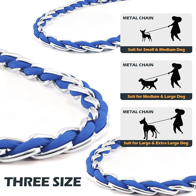 S-ETOVUS-Chain Dog Leash, Bite-Proof Metal Leash, with Padded Handle | Three Sizes 7.25FT/5.2FT/4FT, Woven From Nylon Rope And Chain, Durable And Bite-Resistant, Comfortable With Padded Handles.