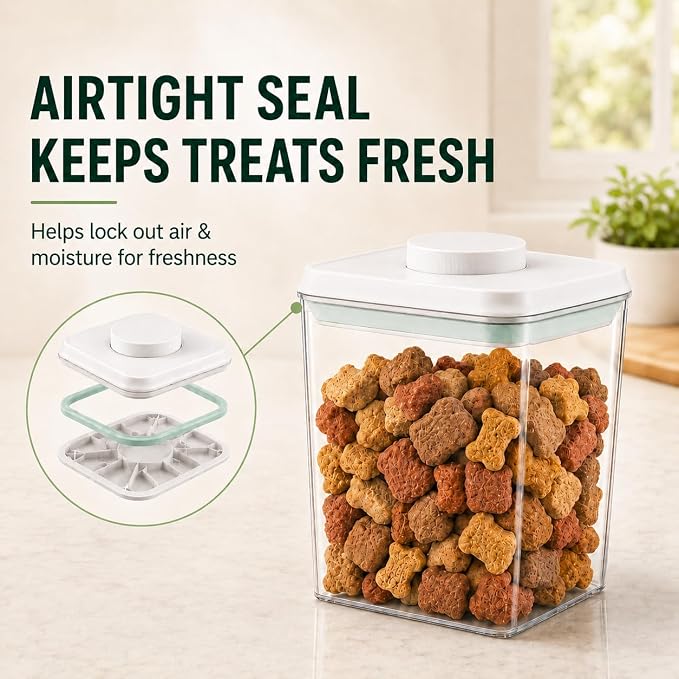 Pet Dog-Cat POP-Treat Airtight jar-Container - 1.3 Qt/1.2 L and 2.2 Qt/2 L | Stackable One-Touch Opening | For Snacks Candy Salt Herbs Spices | BPA-Free