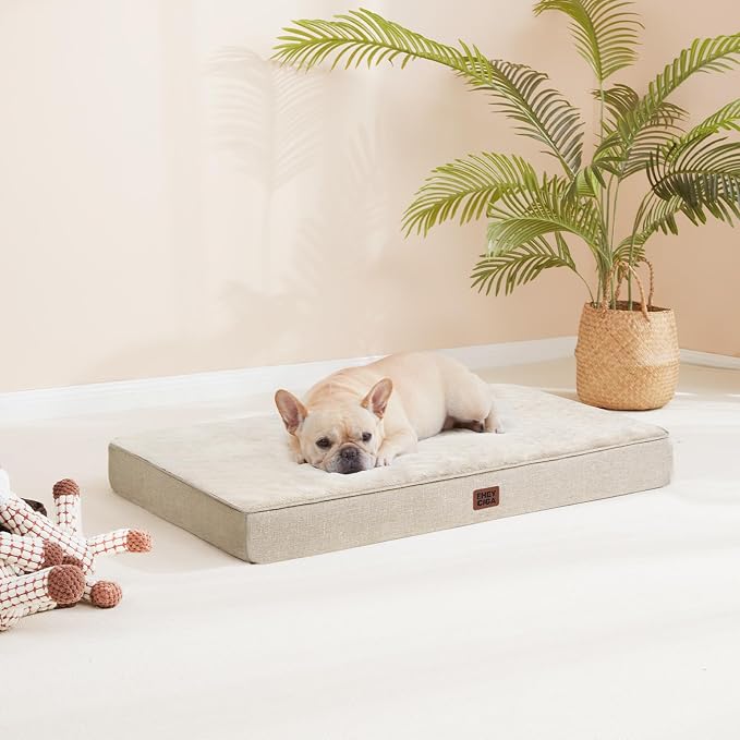 EHEYCIGA XXL Washable Dog Crate Bed with Memory Foam, 47x29Inch, Beige | High Density Egg Crate Foam, Waterproof Liner, Removable Easy Clean Cover, Non-Slip Bottom, Fits Floor, Camping and Car