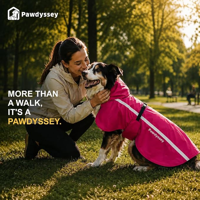 Stretch Fabric Dog Raincoat with Hood, Reflective Rain Poncho for Small Dogs, Adjustable Waterproof Dog Rain Jacket with Leash Opening, Hot Pink, Small