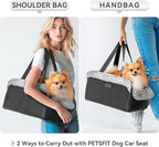 PETSFIT Center Console Dog Car Seat, Portable Pet Car Seat with Safe Protective Hooks, Luxury Dog Car Seats for Small Dogs Includes Safety Leash and Storage Pocket for Pets Up to 9 lbs (Black)