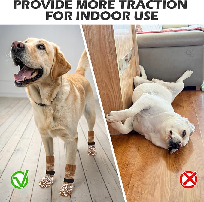 EXPAWLORER Dog Socks for Hot Pavement Summer to Prevent Licking Paws, Anti Slip Doggie Booties Grippy Shoes for Hardwood Floors, Boots & Paw Protectors for Small Medium Large Senior Dogs Khaki S