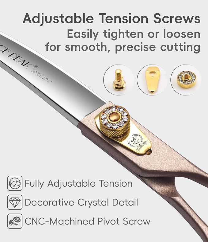 Professional Curved Dog Grooming Scissors 7.5'' Rose Gold 440C Stainless Steel Pet Cutting Shears Safety Trimming Shearing for Dogs Cats