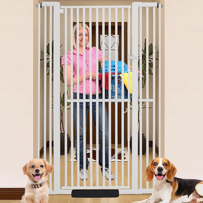SHYUJAJIE 71 Inch Extra Tall Pet Gate for Cats | 29.92"-43" Adjustable Wide Dog Gates,Pressure Mounted Walk Through Tall Pets Gate for Doorways,Hallway,Stairs,White
