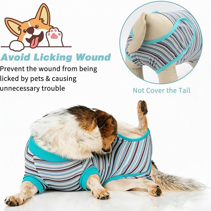 2 Packs Breathable Cotton Dog Recovery Suit for After Neuter Spay Abdominal Wounds Protector, Professional Anti-Licking Onesies for Male Female Pets Surgery Bandages, Large Textured Blue Purple