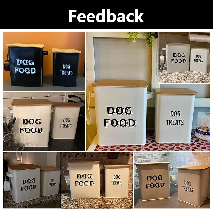 Dog Food Storage Container Farmhouse Pet Food Treats Bin with Lid and Scoop, Perfect Sturdy Canister Tins for Kitchen Countertop, Shelf, Great Gift for Pet Owners - Dog Food