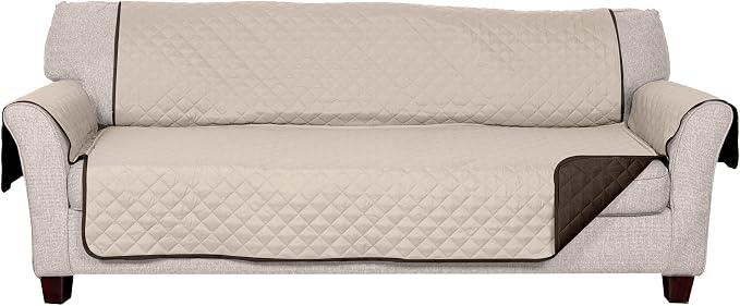 Furhaven Water-Resistant & Reversible Large Sofa/Couch Cover Protector for Dogs, Cats, & Children - Two-Tone Pinsonic Quilted Living Room Furniture Cover - Espresso/Clay, Large Sofa