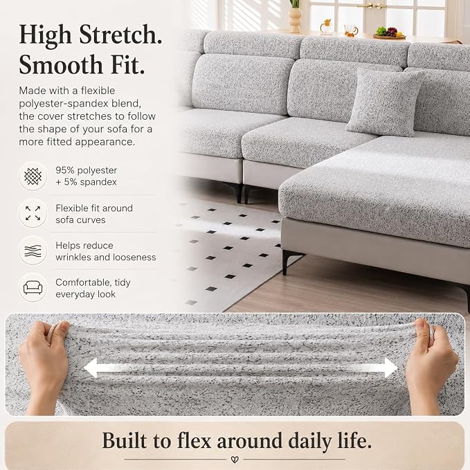 Stretch Sofa Slipcover, 2026 Upgraded Non Slip Couch Cover with Adjustable Straps, Pet Dog Cat Friendly Furniture Protector for 3 Seater, Washable for Living Room