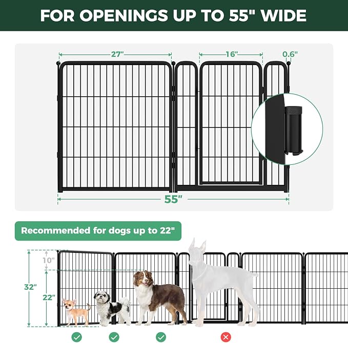 FXW Dog Gate, Extra Wide Adjustable for Openings Up to 55", 32" H | Flexible Space Control, Easy Walk-Through Access, 1 Panel + 1 Gate, For Small & Medium Dogs, Garage Use